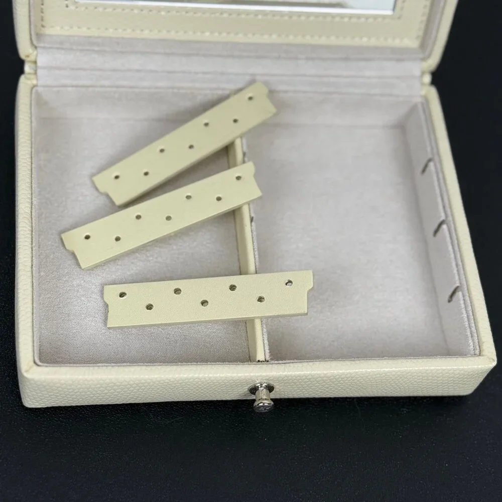 Pottery Barn McKenna Jewelry Box Travel Case Beige Faux Lizard 6.5